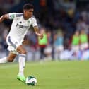 LEEDS, ENGLAND - AUGUST 24: Cody Drameh of Leeds United runs with the ball during the Carabao Cup Second Round match between Leeds United and Barnsley at Elland Road on August 24, 2022 in Leeds, England. (Photo by George Wood/Getty Images)