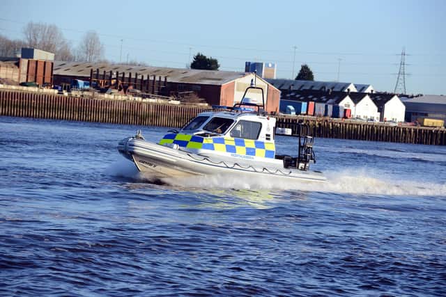 Northumbria Police's marine boat Northumbrian takes to the water - it is one of a number of boats used by the team during their patrols and as part of operations.