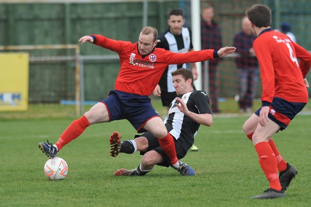 Wearside League Alan Hood Charity Cup Final action between Redcar Athletic FC (red) and Boldon CA FC. Remember this from 5 years ago?