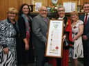 Ray Spencer MBE receives the Freedom of the Borough of South Tyneside, from Mayor Cllr Pat Hay, at South Shields Town Hall.