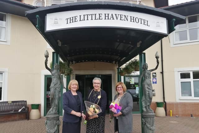 Little Haven Hotel company secretary Paula Taylor with Mayor of South Tyneside Cllr Pat Hay and Mayoress Mrs Jean Copp who were visiting the venue South Shields to celebrate its reopening following the easing of lockdown restrictions.