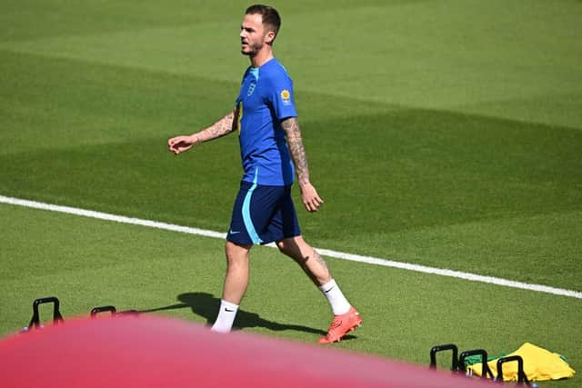 England's James Maddison leaves a training session at the Al Wakrah SC Stadium in Al Wakrah, south of Doha on November 17, 2022, ahead of the Qatar 2022 World Cup football tournament. (Photo by Paul ELLIS / AFP) (Photo by PAUL ELLIS/AFP via Getty Images)