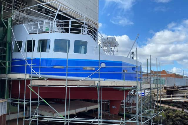 The Pride of the Tyne in dry dock at the UK Docks yard in South Shields.