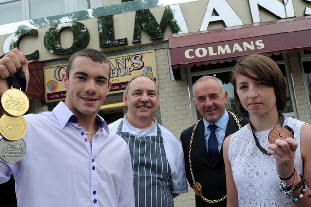 Paralympians Nicole Lough and Josef Craig celebrate their medal wins with lunch courtesy of Colman's fish and chips.