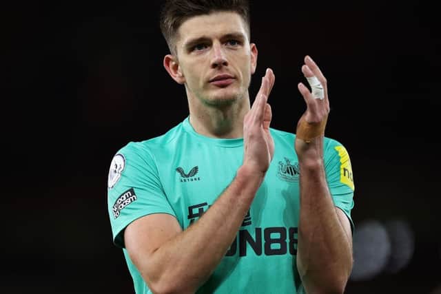 Nick Pope goalkeeper of Newcastle United thanks the fans after the Premier League match between Arsenal FC and Newcastle United at Emirates Stadium on January 03, 2023 in London, England. (Photo by Julian Finney/Getty Images)