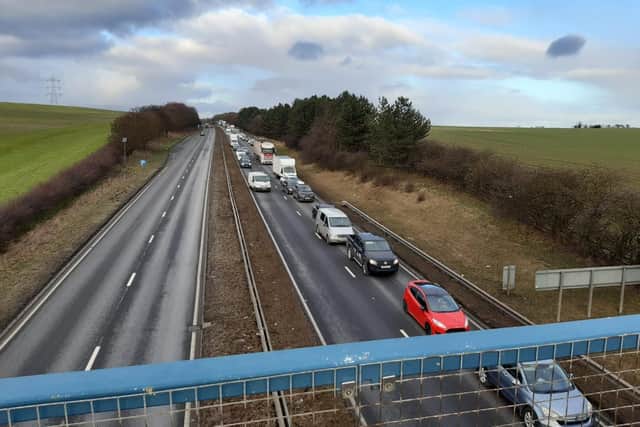 Traffic queuing on the A19 southbound.