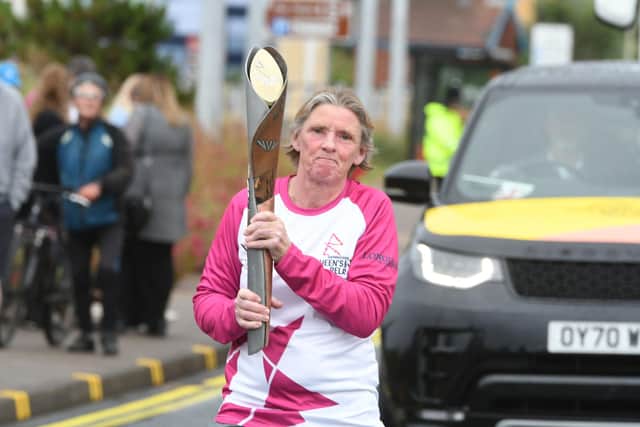 The Queens Jubiliee Baton at Sea Road, South Shields this morning.