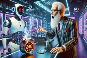 "This clock is losing a second every billion years, I want my money back'.   AI generated image.