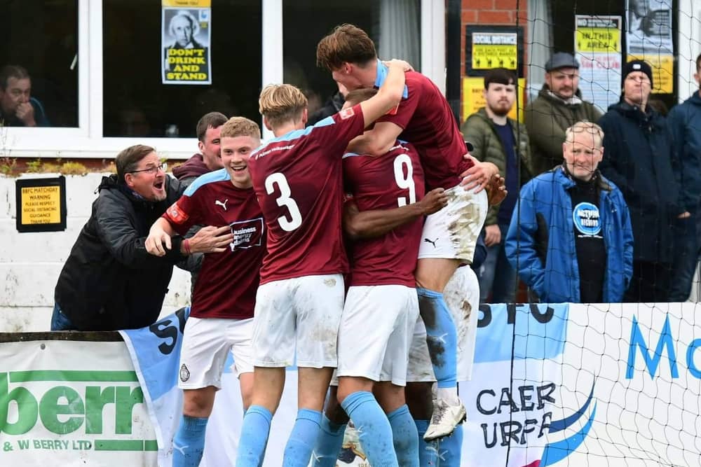 South Shields' players celebrate a goal. Picture by Kev Wilson.