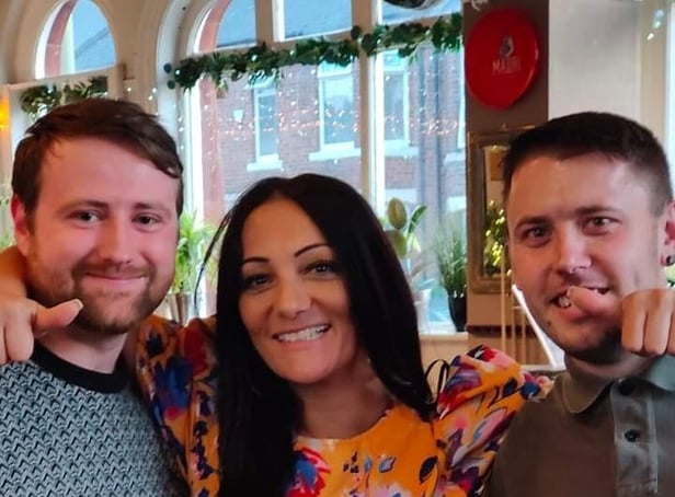Landlady Sinia Jazwi with punters Christopher Harvey and Lewis Courtney