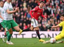 Manchester United striker Cristiano Ronaldo shoots past Nick Pope but the goal is disallowed during the Premier League match between Manchester United and Newcastle United at Old Trafford on October 16, 2022 in Manchester, England. (Photo by Stu Forster/Getty Images)