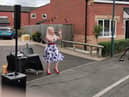 Singer Carly McKeith performs for residents in Gerald Street, Whiteleas on VE Day.