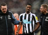 Newcastle United striker Alexander Isak leaves the field against Southampton after being struck on the head by the ball.