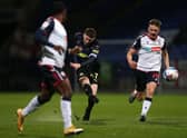 Elliot Anderson of Newcastle United U21's scores during the EFL Trophy match between Bolton Wanderers and Newcastle United U21 at University of Bolton Stadium on November 17, 2020 in Bolton, England.