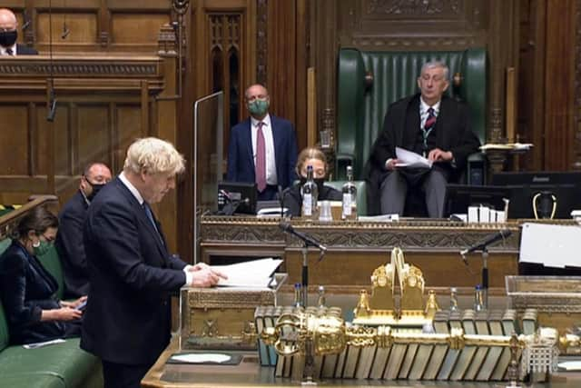 Prime Minister Boris Johnson speaking about the Covid-19 pandemic in the House of Commons, London. Photo by PA.