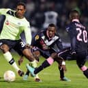 Newcastle's forward Nile Ranger (L) vies for the ball with Bordeaux's midfielder Henri Saivet (R) during the UEFA Europa League match between FC Girondins de Bordeaux and Newcastle United FC at the Chaban Delmas Stadium in Bordeaux on December 6, 2012. AFP PHOTO/ NICOLAS TUCAT        (Photo credit should read NICOLAS TUCAT/AFP via Getty Images)