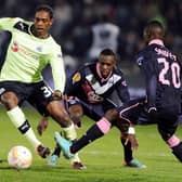Newcastle's forward Nile Ranger (L) vies for the ball with Bordeaux's midfielder Henri Saivet (R) during the UEFA Europa League match between FC Girondins de Bordeaux and Newcastle United FC at the Chaban Delmas Stadium in Bordeaux on December 6, 2012. AFP PHOTO/ NICOLAS TUCAT        (Photo credit should read NICOLAS TUCAT/AFP via Getty Images)