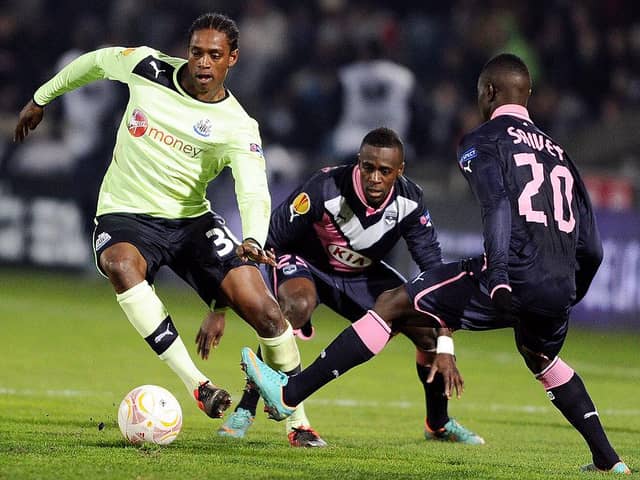 Newcastle's forward Nile Ranger (L) vies for the ball with Bordeaux's midfielder Henri Saivet (R) during the UEFA Europa League match between FC Girondins de Bordeaux and Newcastle United FC at the Chaban Delmas Stadium in Bordeaux on December 6, 2012. AFP PHOTO/ NICOLAS TUCAT        (Photo credit should read NICOLAS TUCAT/AFP via Getty Images)