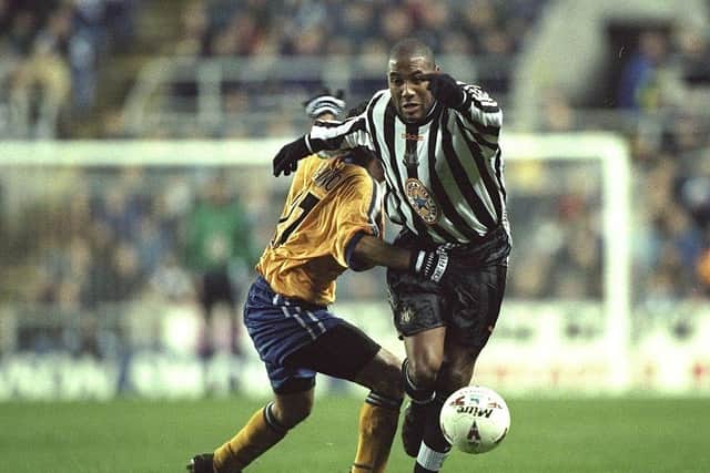 John Barnes of Newcastle United in action during the FA Carling Premiership match against Derby County at St James Park in Newcastle, England. The game ended 0-0. \ Mandatory Credit: Clive Brunskill /Allsport
