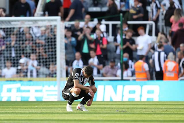 NEWCASTLE UPON TYNE, ENGLAND - AUGUST 28: Fabian Schaer of Newcastle United cuts a dejected figure following the Premier League match between Newcastle United  and  Southampton at St. James Park on August 28, 2021 in Newcastle upon Tyne, England. (Photo by George Wood/Getty Images)
