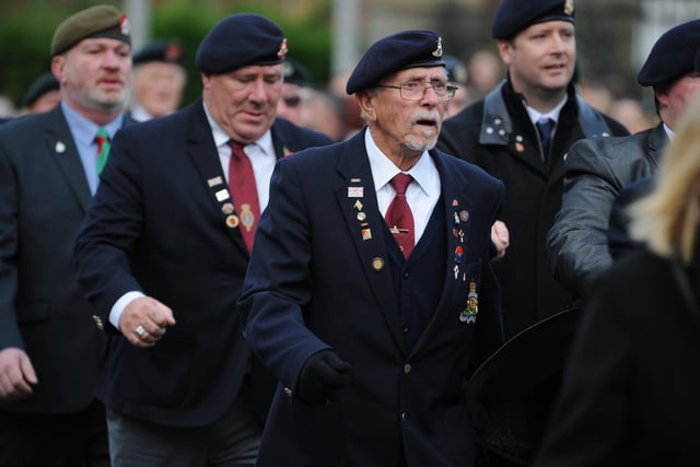 Remembrance Sunday Parade and Service at Westoe Cenotaph, South Shields, with the Mayor of South Tyneside Coun Pat Hay, Deputy Lord Lieutenant Tyne and Wear Wing Commander David L Harris.