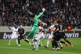 Newcastle United-linked Altay Bayindir of Fenerbahce paying against Eintracht Frankfurt in the Champions League (Photo by Alex Grimm/Getty Images)