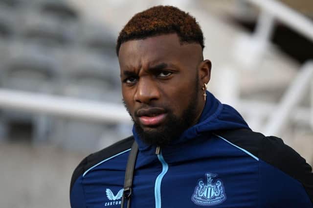 Newcastle United winger Allan Saint-Maximin arrives at St James's Park yesterday.