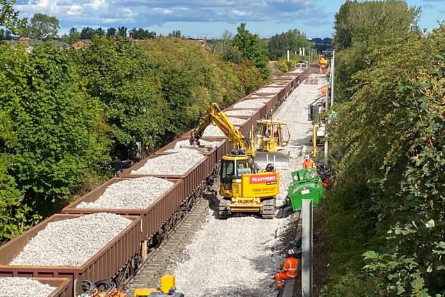 Work taking place on duelling the track between Pelaw and Bede Metro stations.

Photograph Nexus