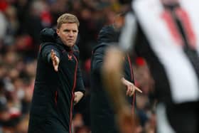 Eddie Howe gestures from the touchine.