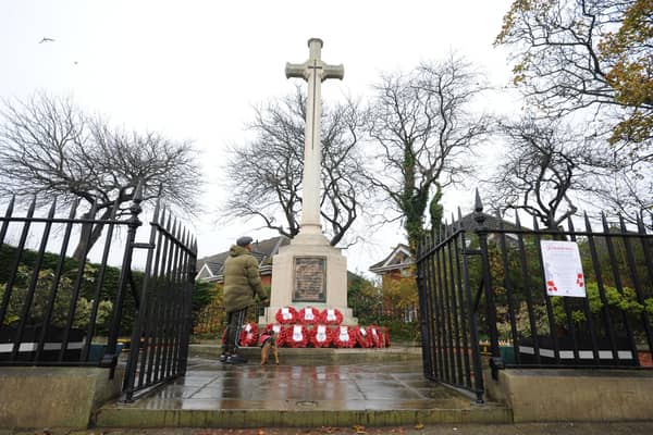 Wreaths laid at Westoe Cenotaph, South Shields, on Remembrance Sunday.