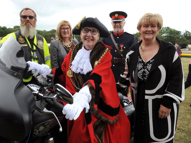 South Tyneside Armed Forces Day attended by the Mayor Cllr Pat Hay, Mayoress Mrs Jean Copp, Deputy Lord Lieutenant Barry Speker, Badlanders Motorcycle Club Chairman Stuart Rogerson, and Council Leader Cllr Tracey Dixon, at Bents Park, South Shields.