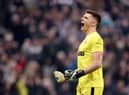 Nick Pope of Newcastle United celebrates after their side scored their first goal during the Premier League match between Newcastle United and Chelsea FC at St. James Park on November 12, 2022 in Newcastle upon Tyne, England. (Photo by George Wood/Getty Images)