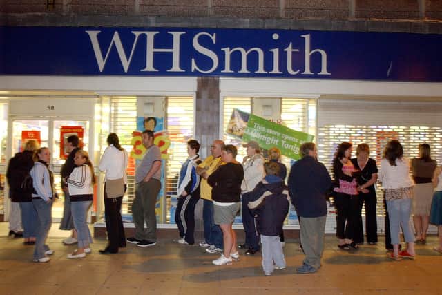 Queues outside WH Smith, in King Street, for the midnight release of a new Harry Potter book in a picture from the 2000s.