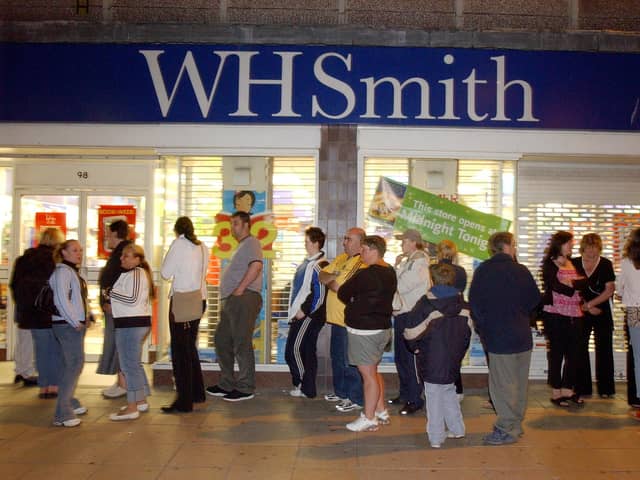 Queues outside WH Smith, in King Street, for the midnight release of a new Harry Potter book in a picture from the 2000s.