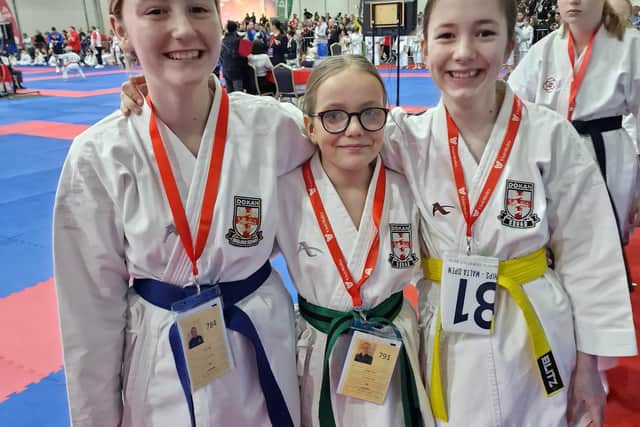 Gold medal winners Lyla Raine, Jessica Cox and Phoebe Drewitt, all aged 12.
