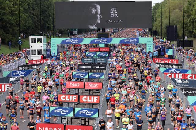 Thousands of runners set off on the 41st Great North Run after a minute's silence to pay respects to Queen Elizabeth II. Picture: North News & Pictures.
