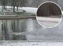 A man was caught on video swimming in Roundhay Park's Waterloo Lake in Leeds during freezing temperatures and warnings in place for snow.