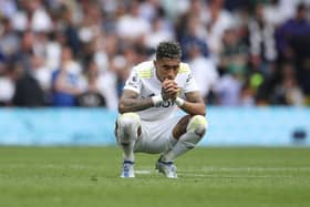 Raphinha of Leeds United reacts during the Premier League match between Leeds United and Brighton & Hove Albion at Elland Road on May 15, 2022 in Leeds, England. (Photo by George Wood/Getty Images)