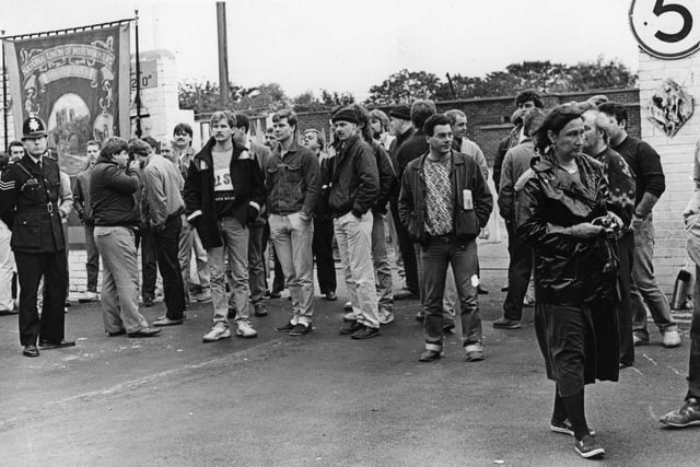 Pickets stand guard at Westoe's main gate in October 1986.