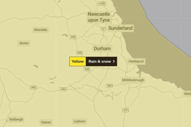 A yellow weather warning for snow and rain has been issued for the North East.