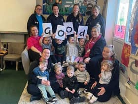 Staff and children at Ashfield Nursery & ELC celebrating their good Ofsted report.