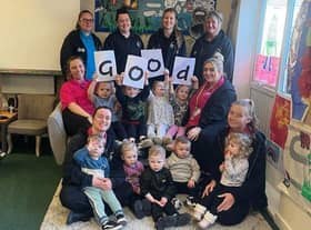Staff and children at Ashfield Nursery & ELC celebrating their good Ofsted report.