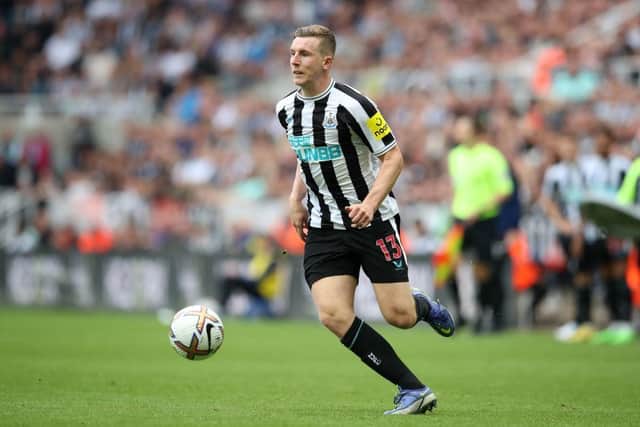 Matt Targett of Newcastle United in action during the Premier League match between Newcastle United and Crystal Palace at St. James Park on September 03, 2022 in Newcastle upon Tyne, England. (Photo by Jan Kruger/Getty Images)