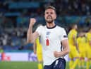 Jordan Henderson celebrates his first England goal.