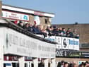 Fans on the Clock Stand balcony. South Shields v Bamber Bridge, 19032022,  Mariners Park, Northern Premier League. Photo by Paul Thompson.