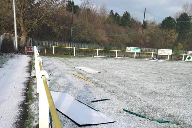 Advertising hoardings were smashed and strewn across the pitch, with handrails stolen.