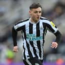 Newcastle player Dylan Stephenson in action during the friendly match between Newcastle United and Rayo Vallecano  at St James' Park on December 17, 2022 in Newcastle upon Tyne, England. (Photo by Stu Forster/Getty Images)