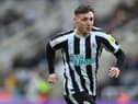 Newcastle player Dylan Stephenson in action during the friendly match between Newcastle United and Rayo Vallecano  at St James' Park on December 17, 2022 in Newcastle upon Tyne, England. (Photo by Stu Forster/Getty Images)