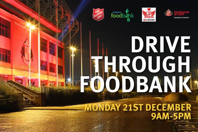 The drive-through food bank will operate on Monday