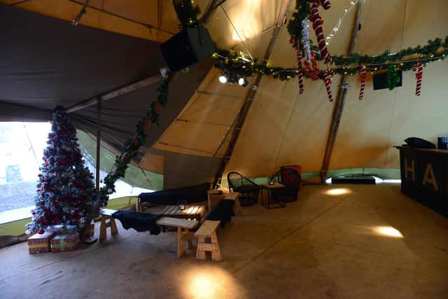 Inside Hadrian's Tipi in 2018 when it was housed on the old Crowtree site